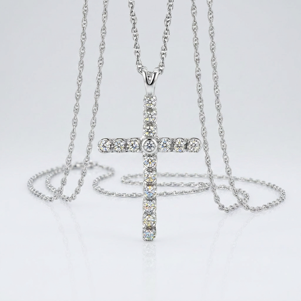 Cross Pendant with Diamonds in Sterling Silver by Avera Group