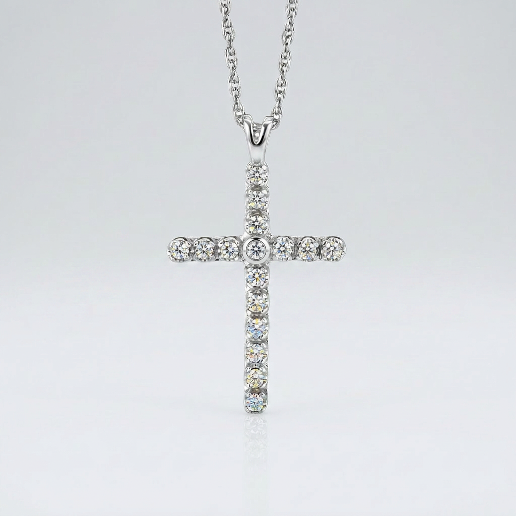 Cross Pendant with Diamonds in Sterling Silver by Avera Group