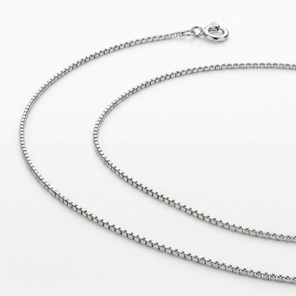 14k white gold classic box chain, 0.45mm, Avera Group, view 2