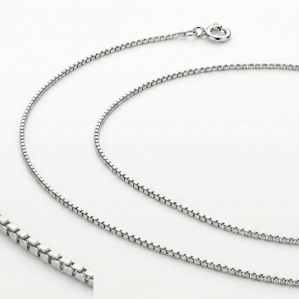 14k white gold classic box chain, 0.45mm, Avera Group, view 3