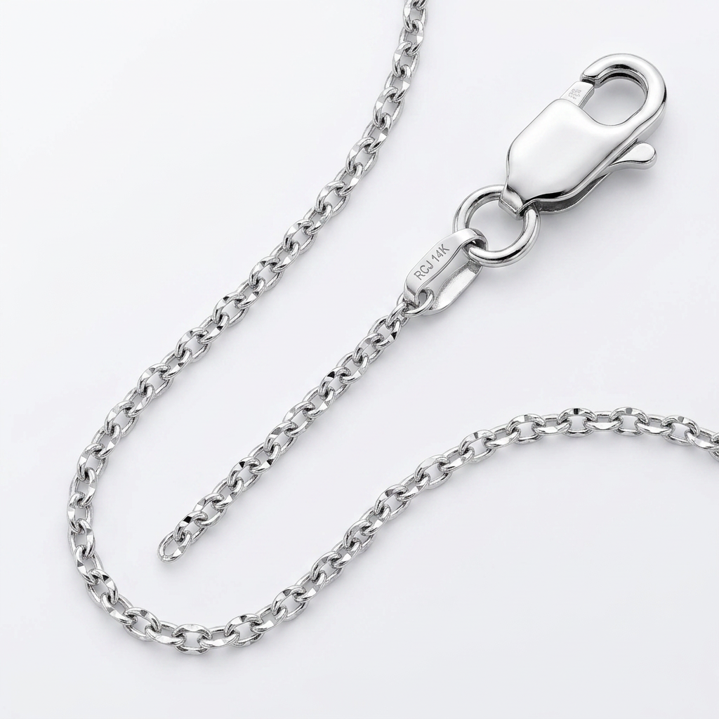 14k white gold diamond-cut cable link chain, 1.1mm, Avera Group, view 2