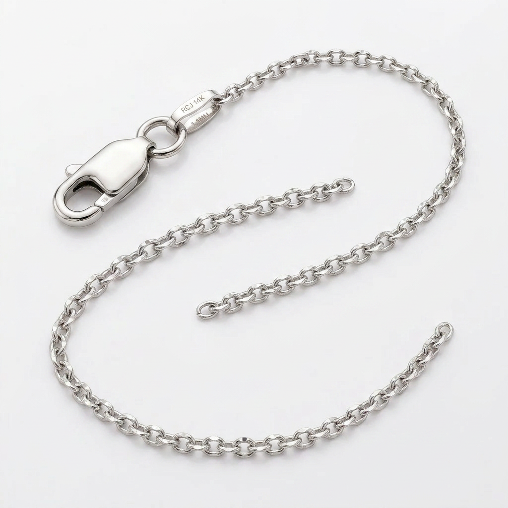 14k white gold diamond-cut cable link chain, 1.1mm, Avera Group, view 3