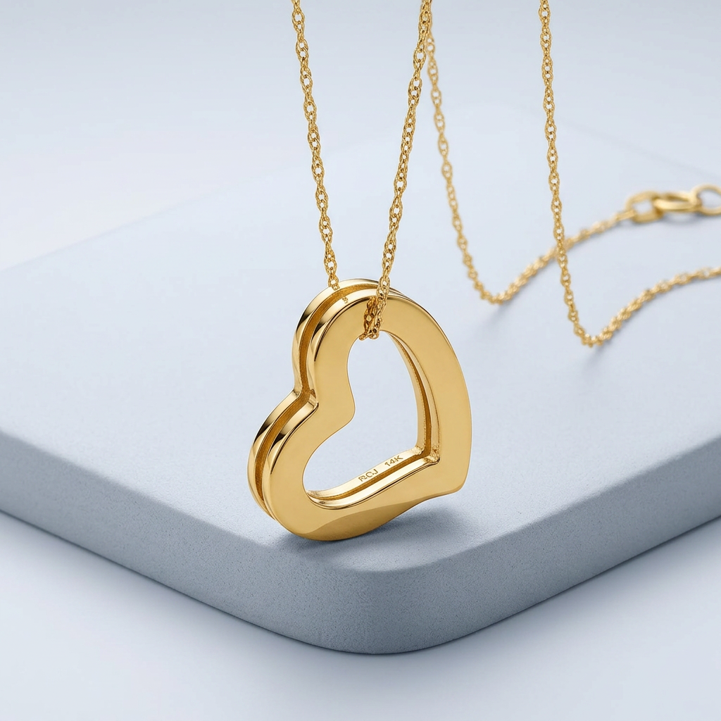 14k yellow gold heart pendant by Avera Group, view 2