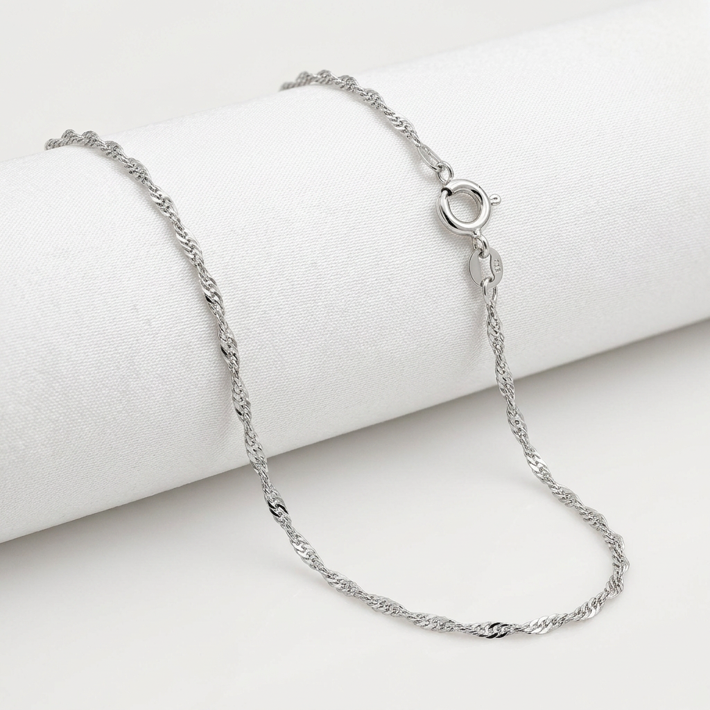 Avera Group 10K white gold Singapore chain, 1.0mm, view 2