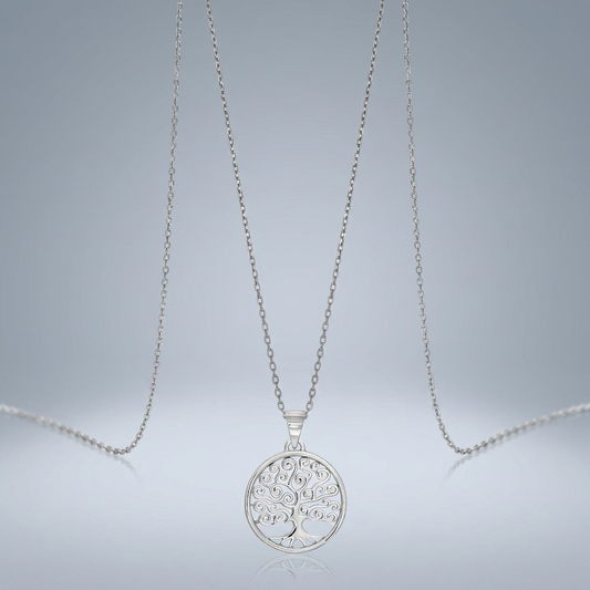 Sterling Silver Round Spiral Motif Tree of Life Necklace by Avera Group