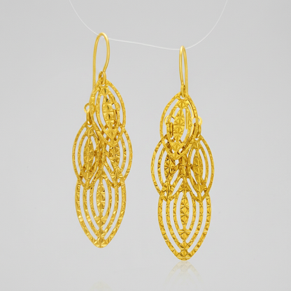 14k yellow gold textured cascading cut-out marquise earrings, Avera Group, view 2