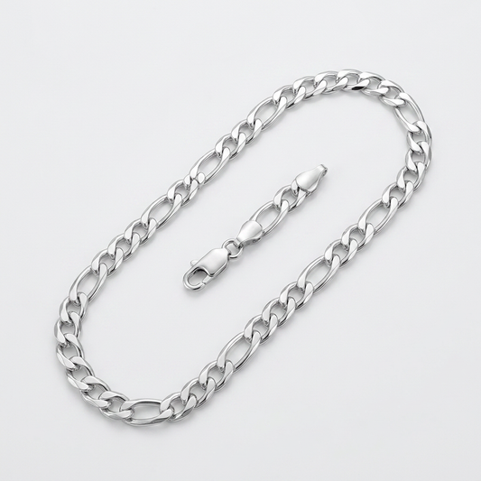 Rhodium Plated 5.5mm Sterling Silver Figaro Style Chain by Avera Group