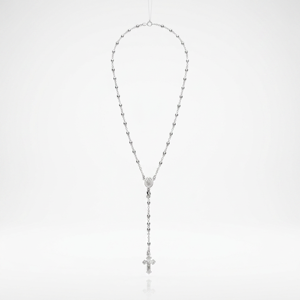 Fine Rosary Chain and Bead Necklace in Sterling Silver by Avera Group