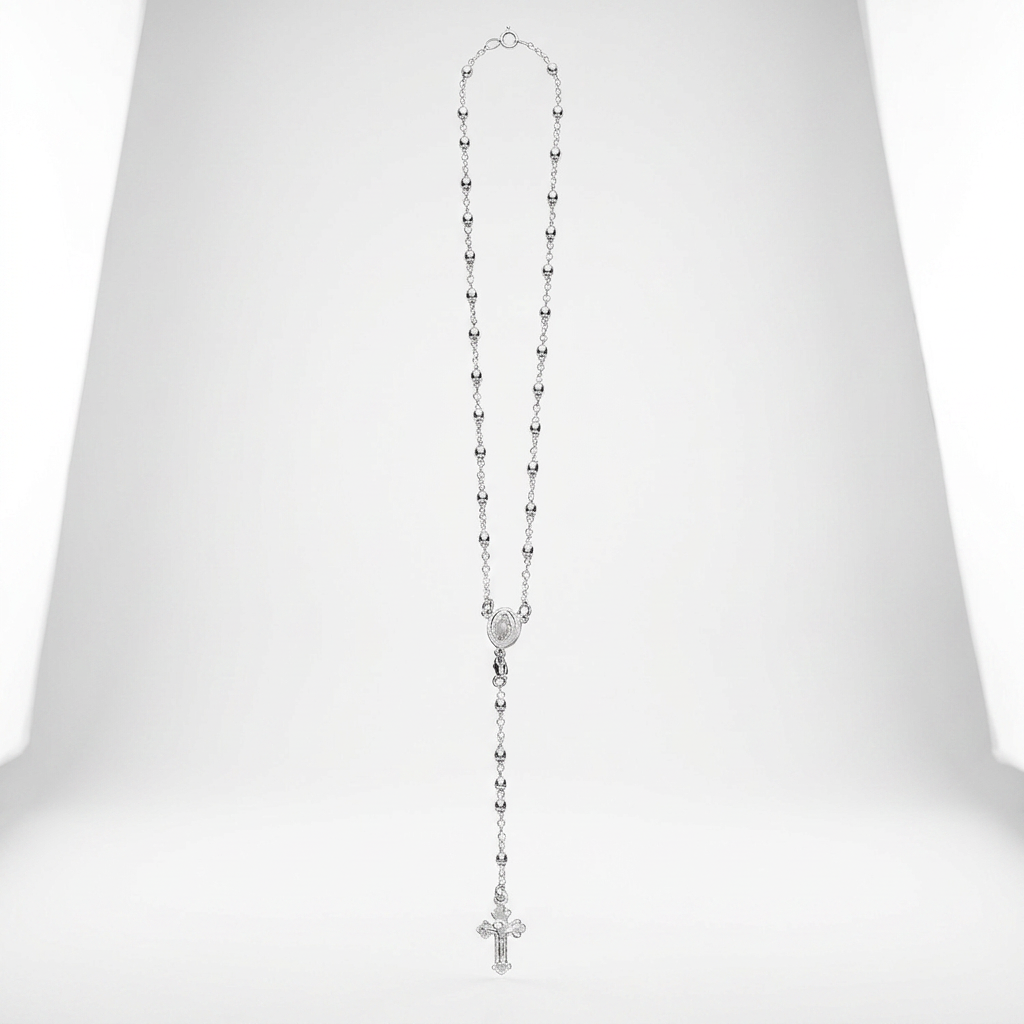 Fine Rosary Chain and Bead Necklace in Sterling Silver by Avera Group