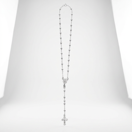 Fine Rosary Chain and Bead Necklace in Sterling Silver by Avera Group