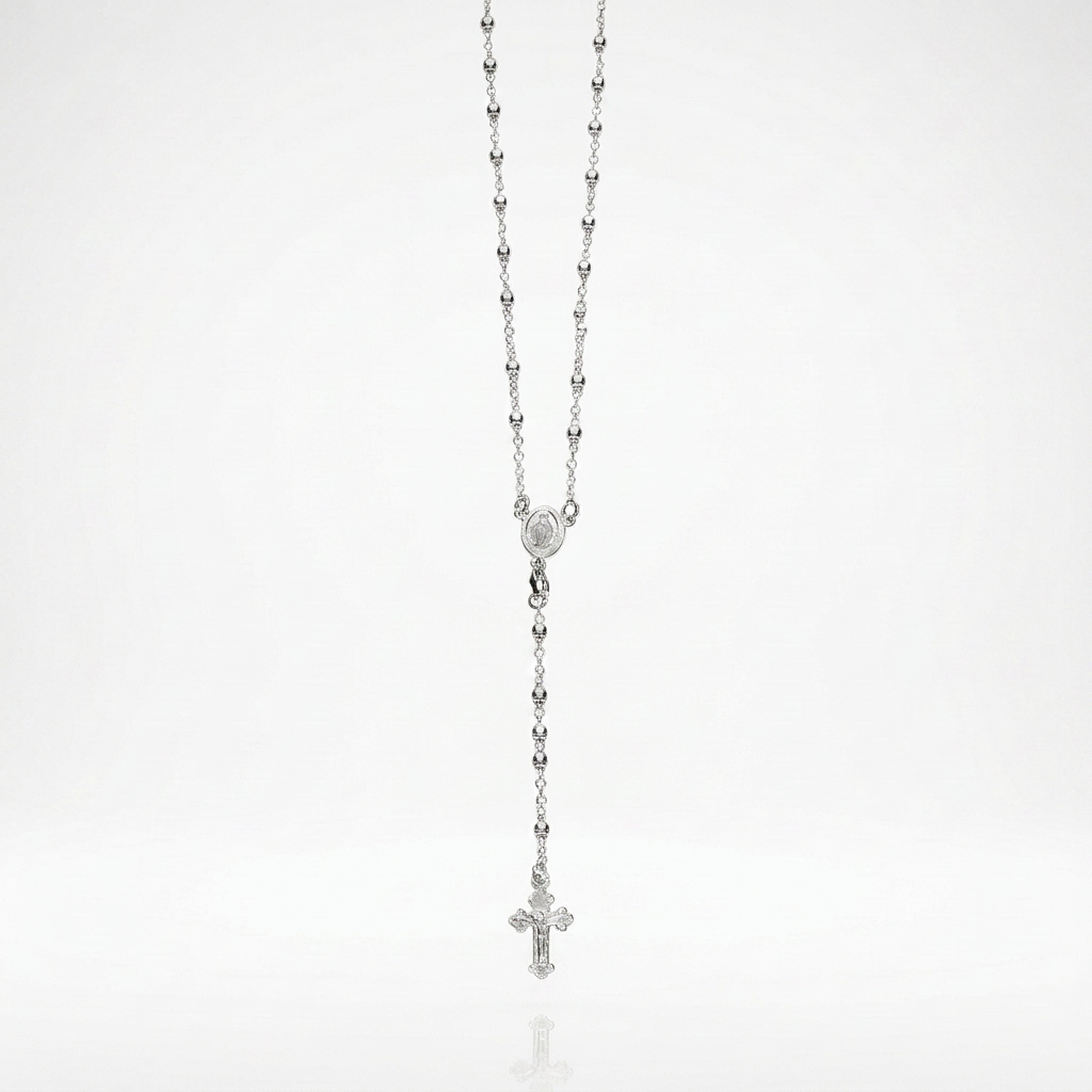 Fine Rosary Chain and Bead Necklace in Sterling Silver by Avera Group