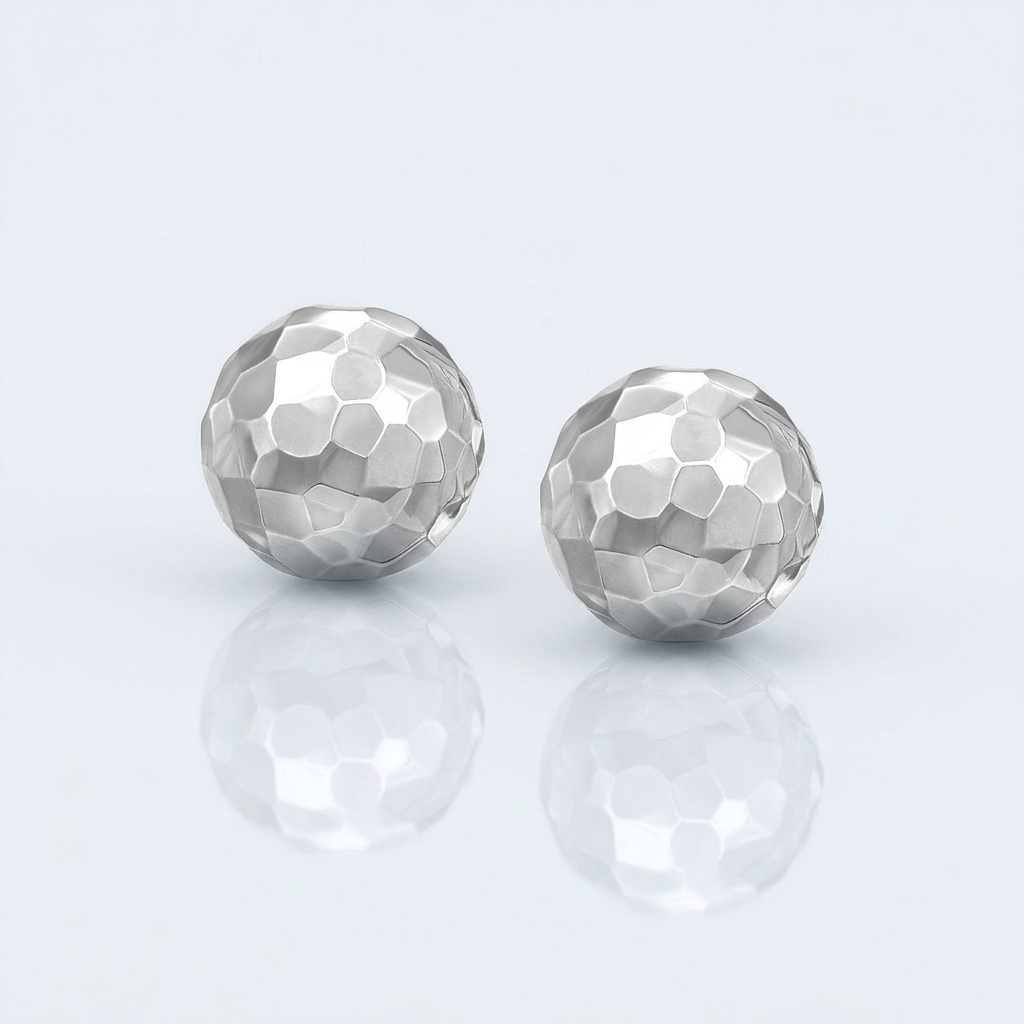 14k white gold 7mm round faceted stud earrings by Avera Group, view 2