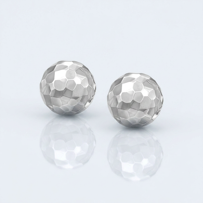 14k white gold 7mm round faceted stud earrings by Avera Group, view 2