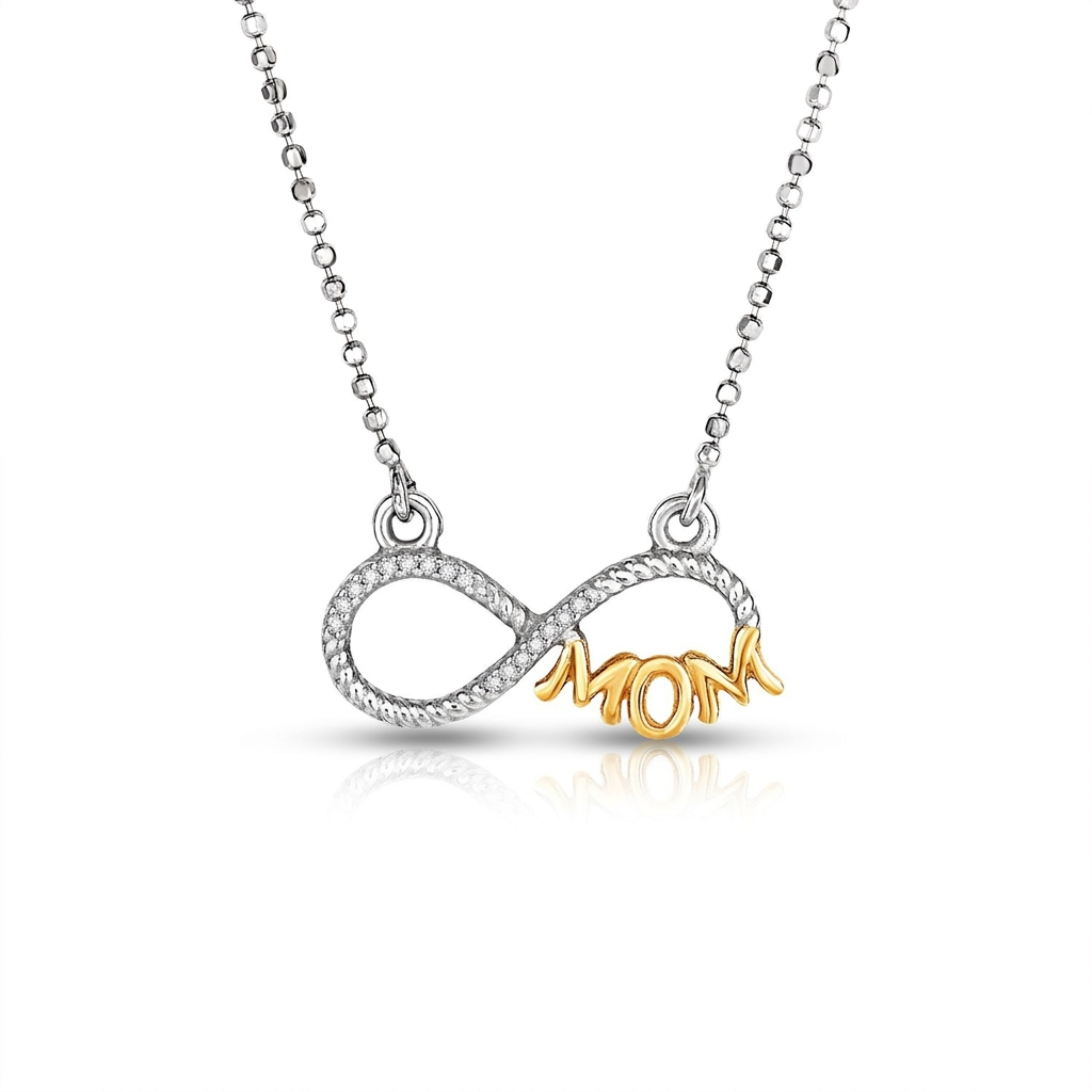 Sterling Silver Two Toned Mom Necklace with Cubic Zirconias by Avera Group