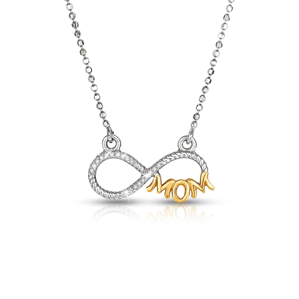 Sterling Silver Two Toned Mom Necklace with Cubic Zirconias by Avera Group