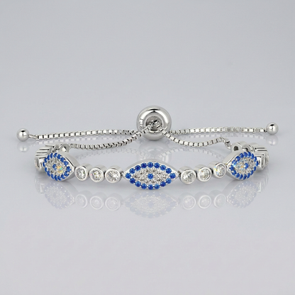 Sterling Silver Adjustable Enameled Evil Eye Bracelet with Cubic Zirconias by Avera Group