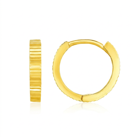 14k yellow gold petite round hoops with straight texture, Avera Group, view 2