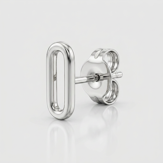 14k white gold paperclip link stud earrings, Avera Group, view 2