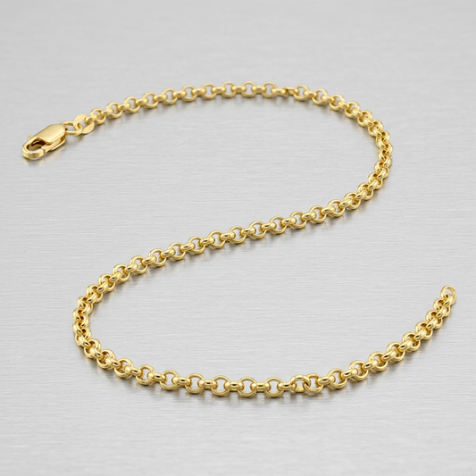 RCJ 2.3mm 10k yellow gold rolo anklet by Avera Group, view 2