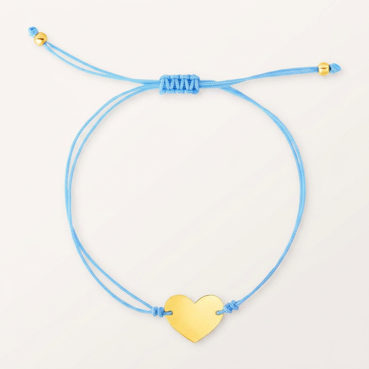 Blue cord adjustable bracelet with 14k yellow gold heart by Avera Group, view 2
