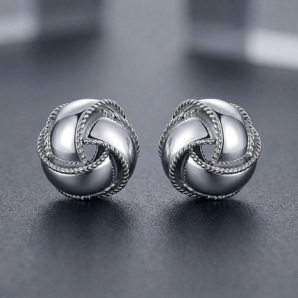 Textured and Polished Love Knot Earrings in Sterling Silver by Avera Group