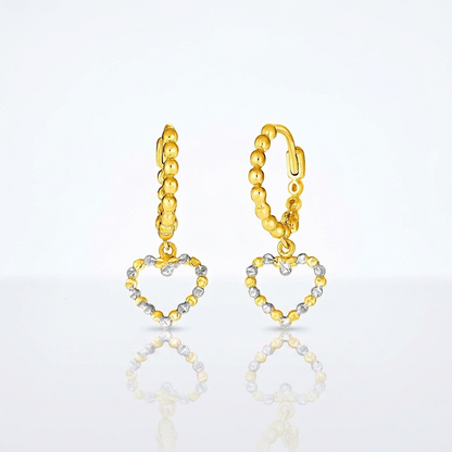 14k two-tone gold beaded hoop earrings with hearts by Avera Group, view 3