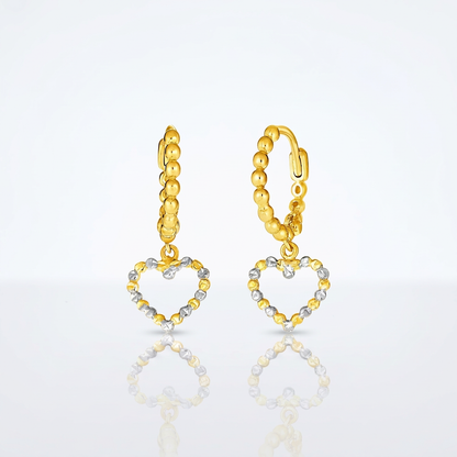 14k two-tone gold beaded hoop earrings with hearts by Avera Group, view 4