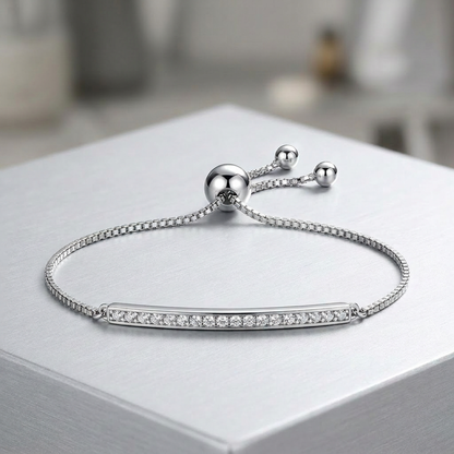 Adjustable Bar Bracelet with Cubic Zirconia in Sterling Silver by Avera Group
