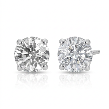 14k white gold stud earrings with faceted white cubic zirconia by Avera Group, view 2