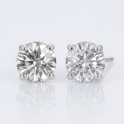 14k white gold stud earrings with faceted white cubic zirconia by Avera Group, view 3