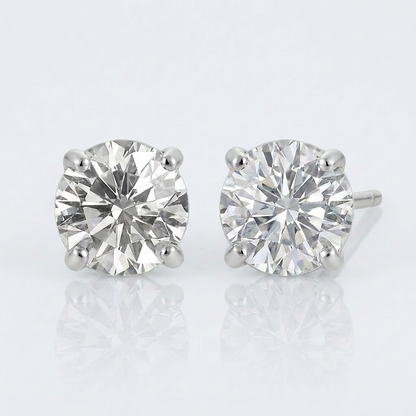 14k white gold stud earrings with faceted white cubic zirconia by Avera Group, view 4