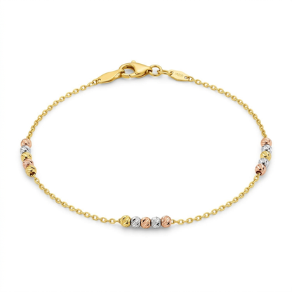 14k tri-color gold anklet with textured beads by Avera Group, view 2