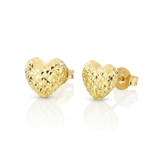 14k yellow gold puffed heart earrings with diamond-cut finish, Avera Group, view 2