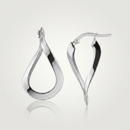 14k white gold twisted freeform hoop earrings by Avera Group, view 4