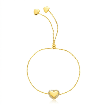 14k yellow gold adjustable heart bracelet, Avera Group, view 3