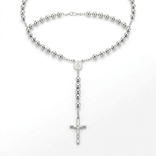 Rosary Chain and Large Bead Necklace in Sterling Silver by Avera Group