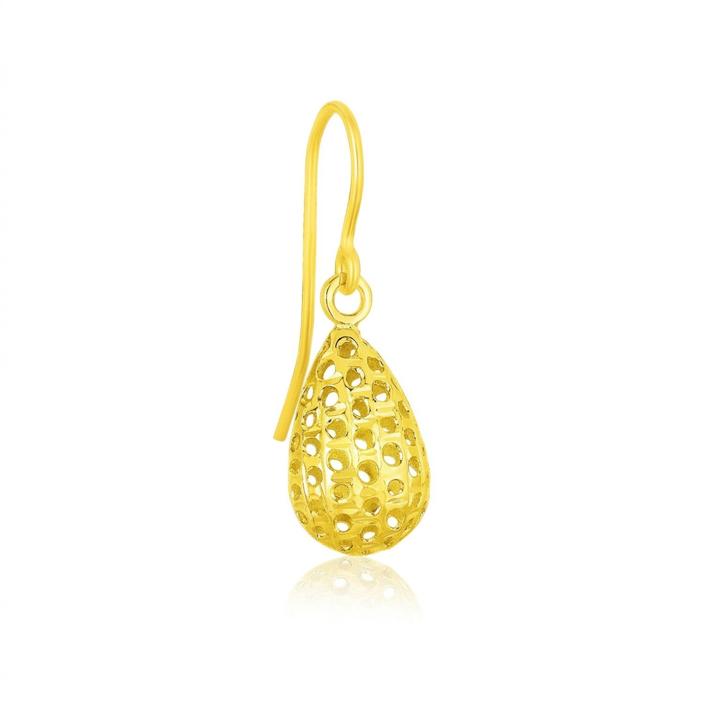 14k yellow gold teardrop drop earrings with honeycomb texture, Avera Group, view 2