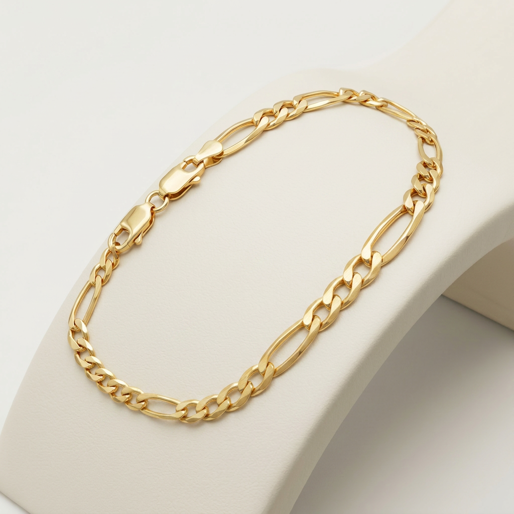 RCJ 2.6mm 10k yellow gold Figaro link bracelet by Avera Group, view 4
