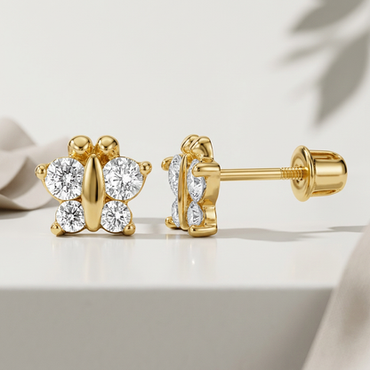 14k yellow gold butterfly children's earrings, Avera Group, view 2