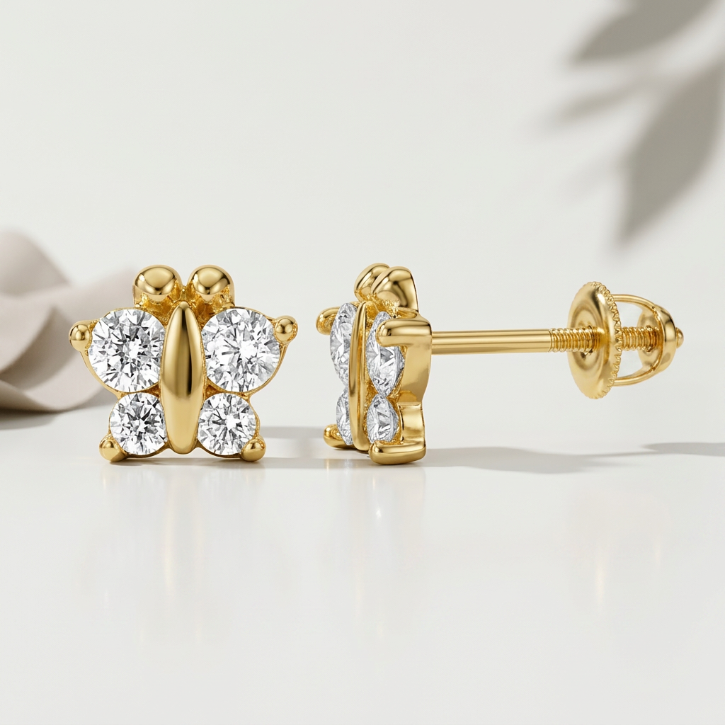 14k yellow gold butterfly children's earrings, Avera Group, view 3