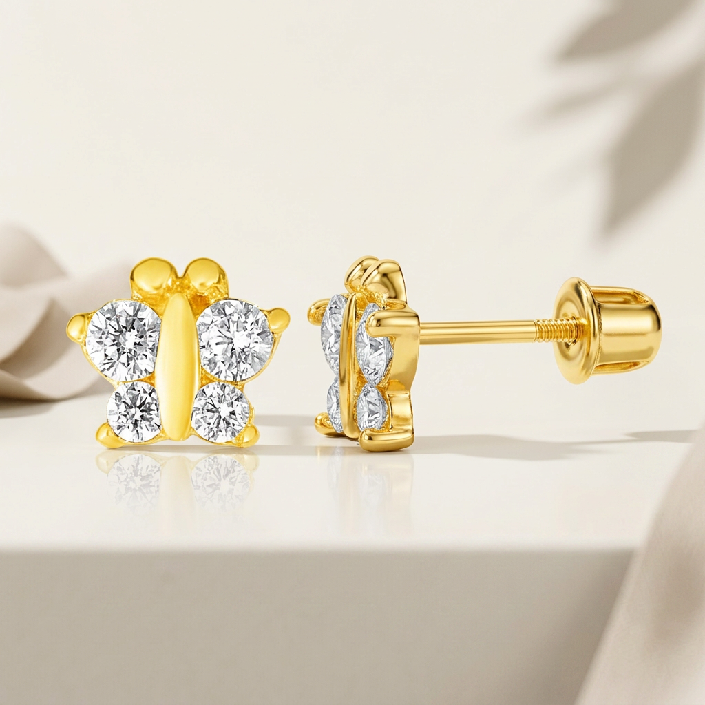 14k yellow gold butterfly children's earrings, Avera Group, view 4