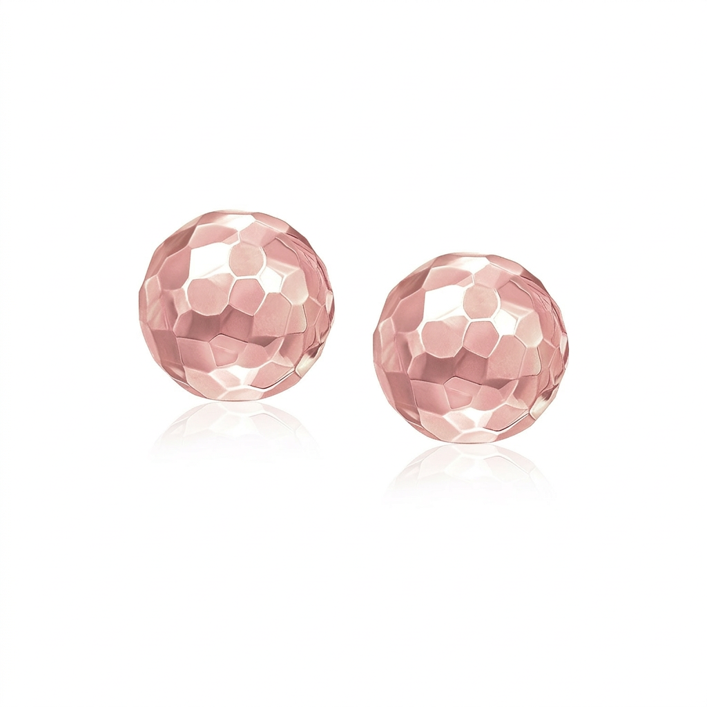 14k rose gold round faceted style stud earrings by Avera Group, view 2