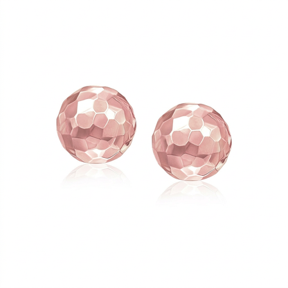 14k rose gold round faceted style stud earrings by Avera Group, view 2