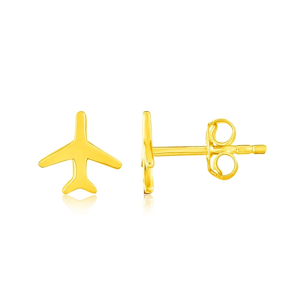 14k yellow gold airplane earrings, Avera Group, view 2