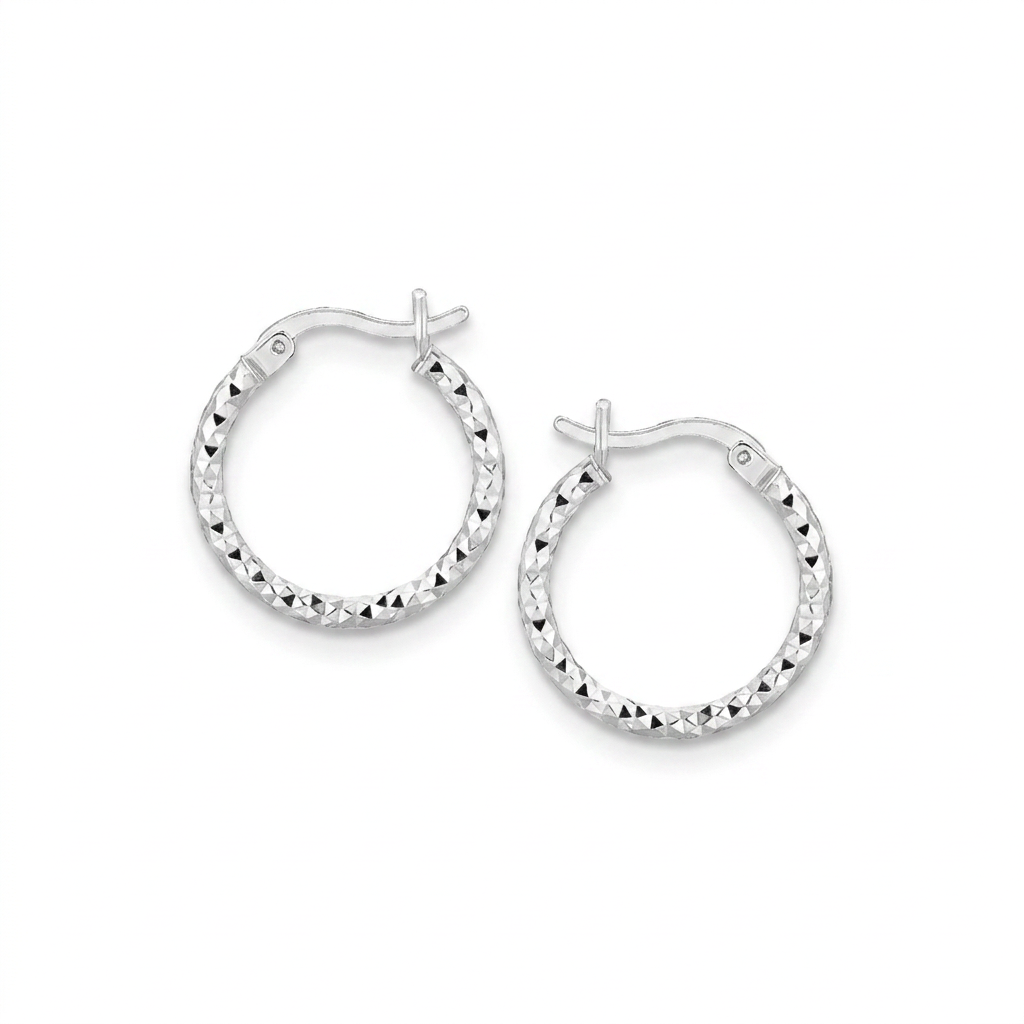 Sterling Silver Faceted Design Hoop Earrings with Rhodium Plating by Avera Group