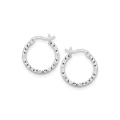 Sterling Silver Faceted Design Hoop Earrings with Rhodium Plating by Avera Group