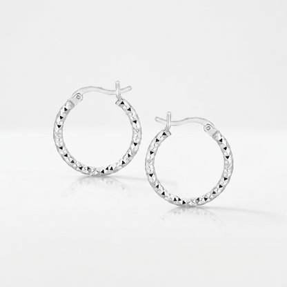 Sterling Silver Faceted Design Hoop Earrings with Rhodium Plating by Avera Group