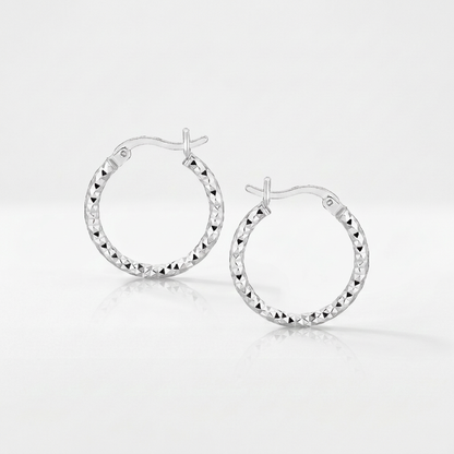 Sterling Silver Faceted Design Hoop Earrings with Rhodium Plating by Avera Group