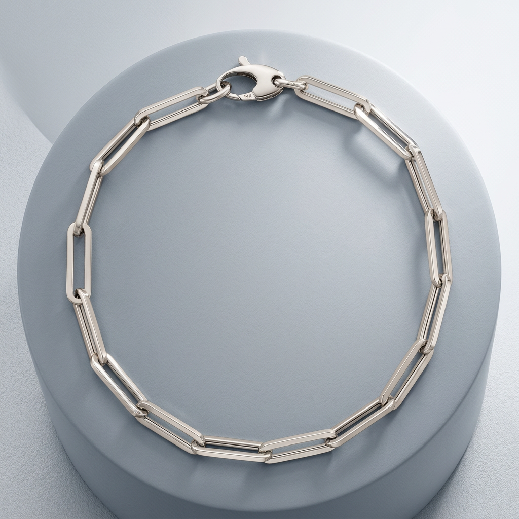 14k white gold bold paperclip chain bracelet, Avera Group, view 2