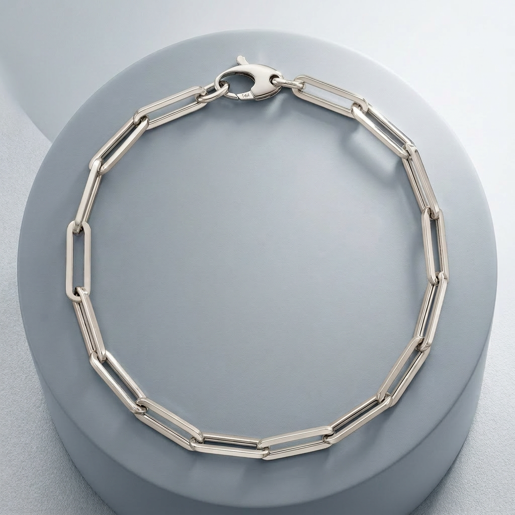 14k white gold bold paperclip chain bracelet, Avera Group, view 3